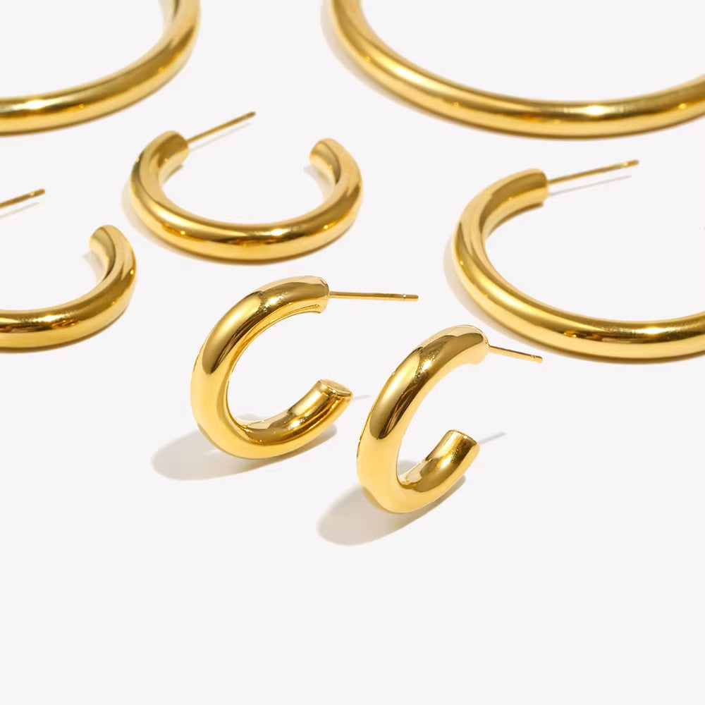 Hypoallergenic Tarnish Free Stainless Steel Hollow Tube Large Medium Small Size Gold Plated Hoop Earrings for Women